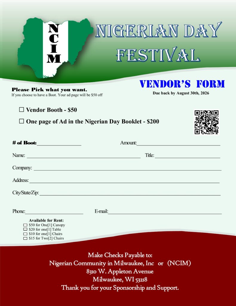 Nigerian Day - Vendor's Form